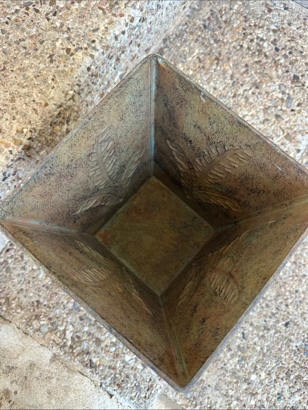 Decorative Brown Metal Planter with Leaf Motif